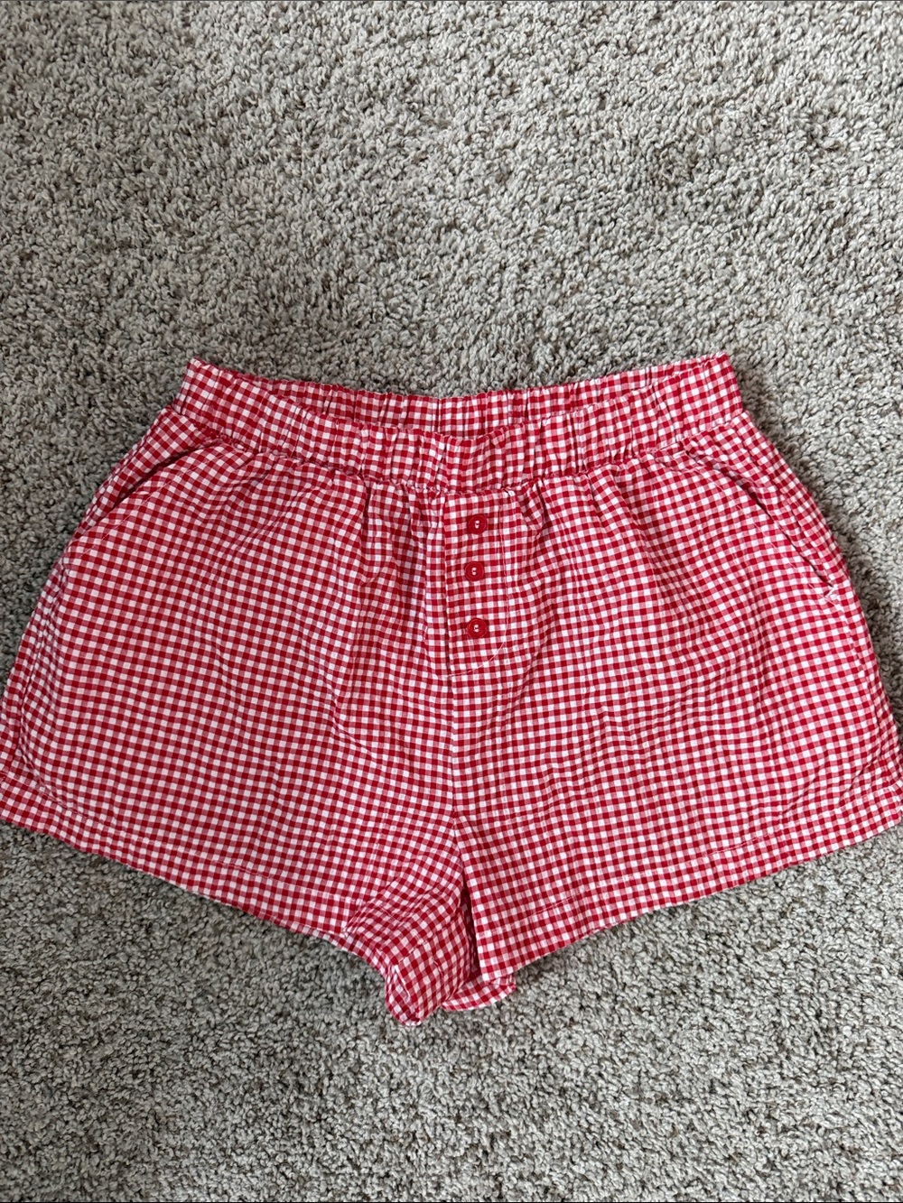High-Waist Red Gingham Button-Front Women's Shorts